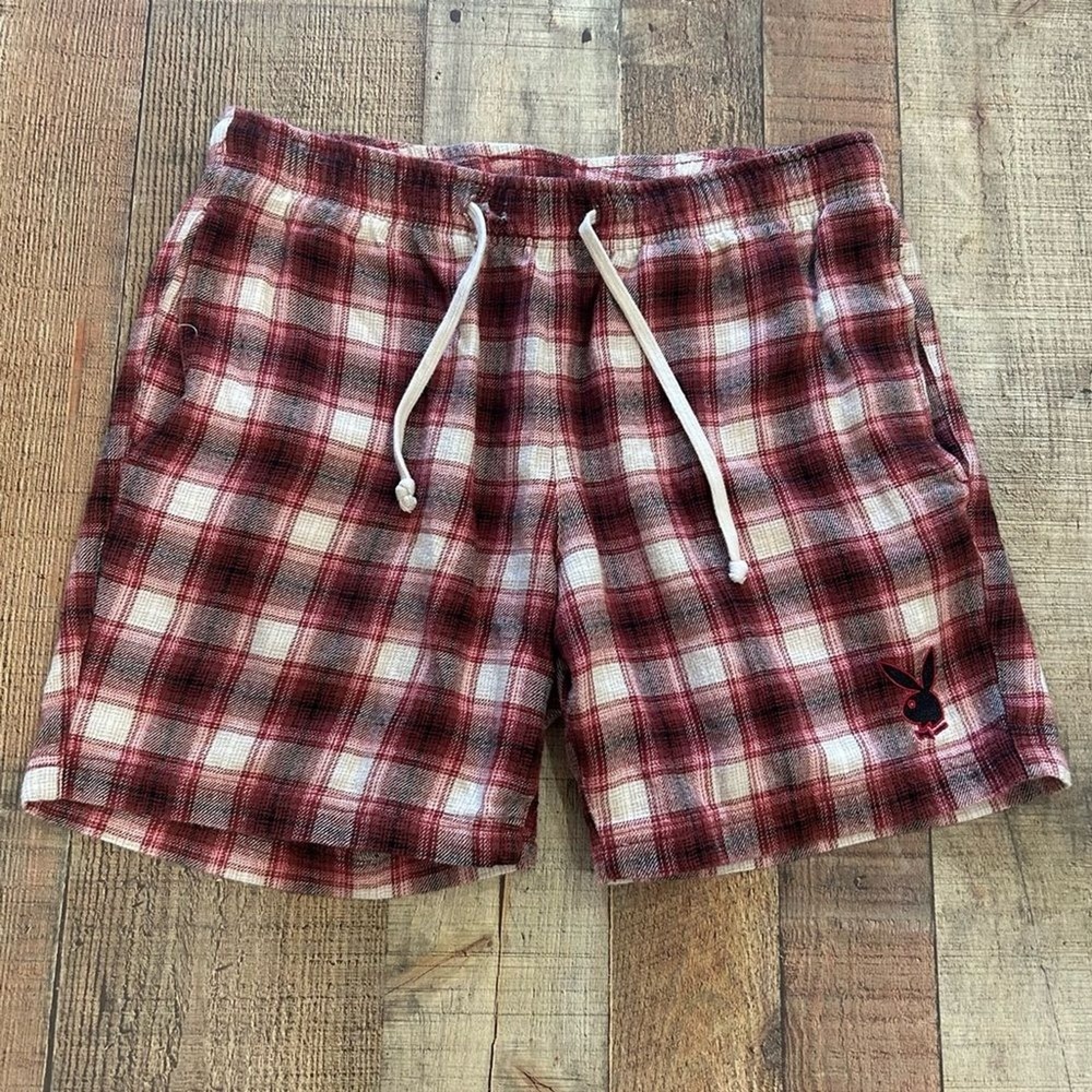 Playboy PacSun Plaid Flannel Shorts Mens Small Red Black Cotton Boxer Style